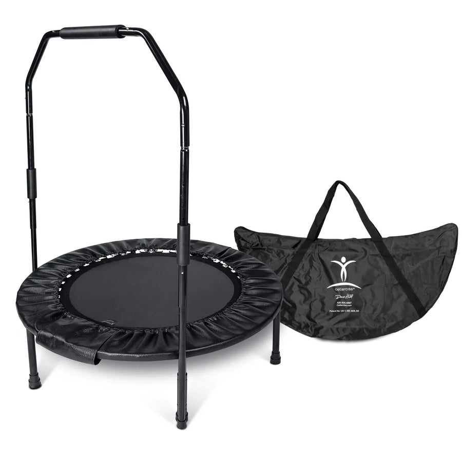 Cellerciser rebounder with balance bar and carrying case
